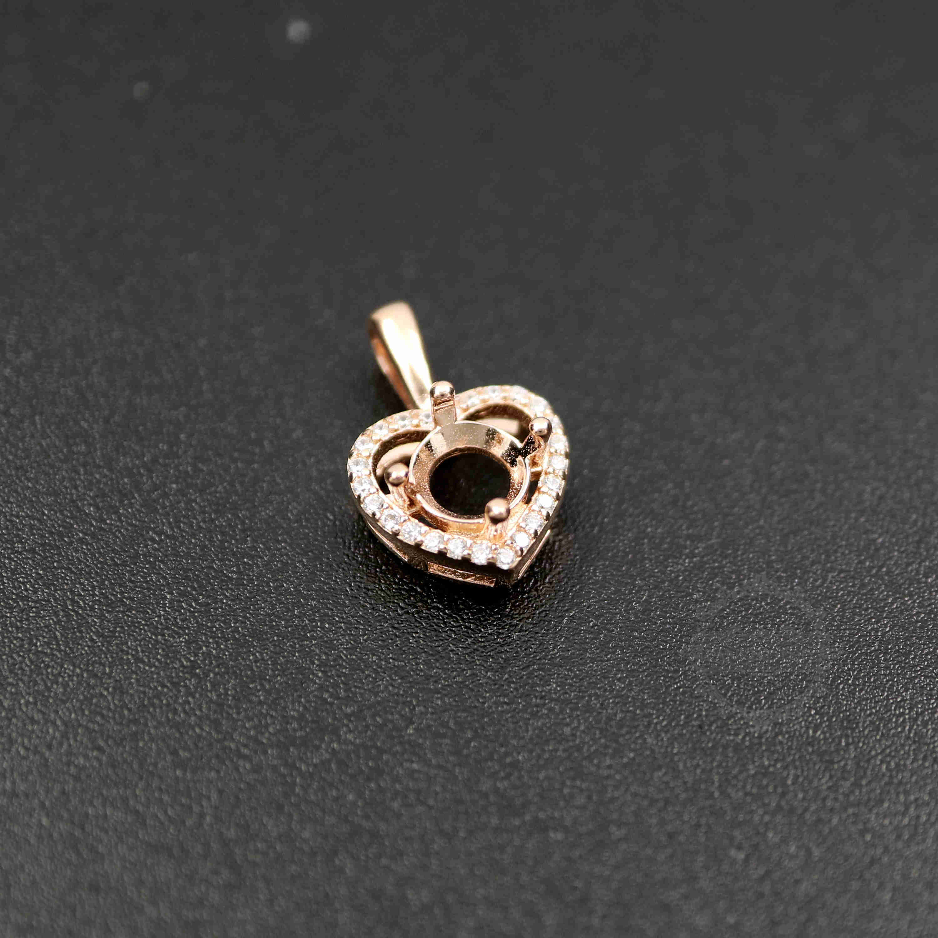 1Pcs 5-9MM Simple Heart Prong Bezel Settings For Round Cz Stone Solid 925 Sterling Silver DIY Pendant Charm Tray 1411217 - Click Image to Close